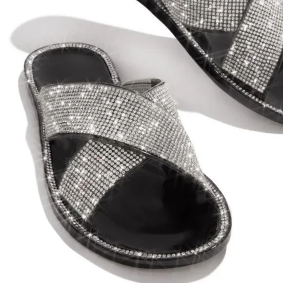 NEWEmbellished Criss Cross Jelly Slides in Clear - Picture 5 of 7